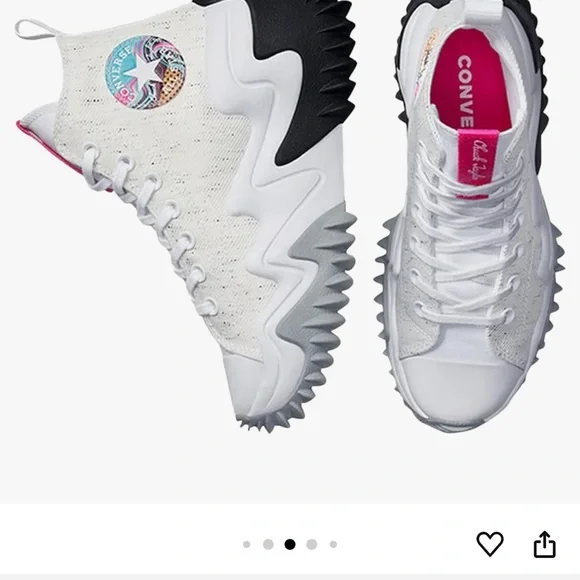 Converse White and Pink High-Top Sneakers with Bold Design - Picture 3 of 6